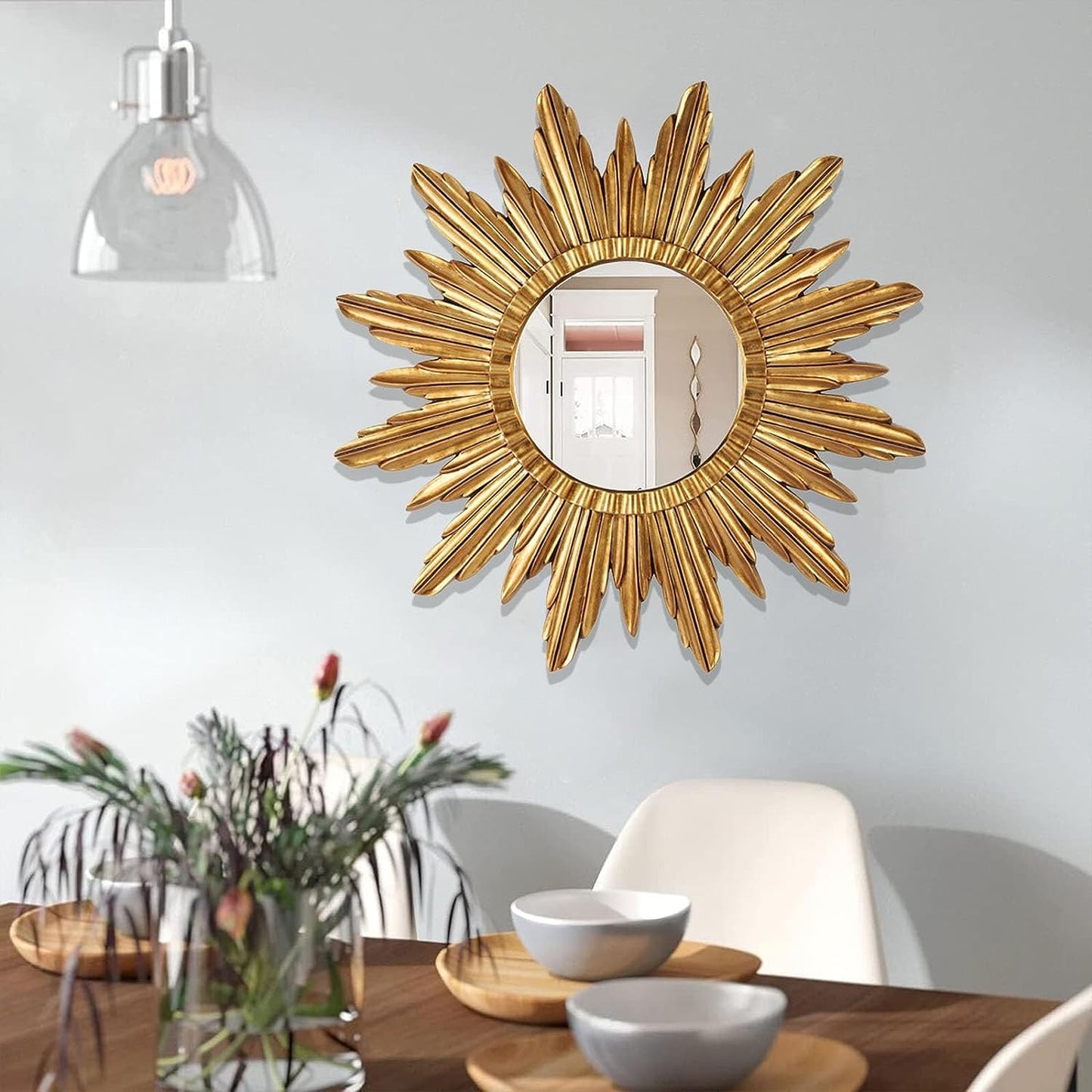 Gold Sunburst Round Decorative Wall Mirror