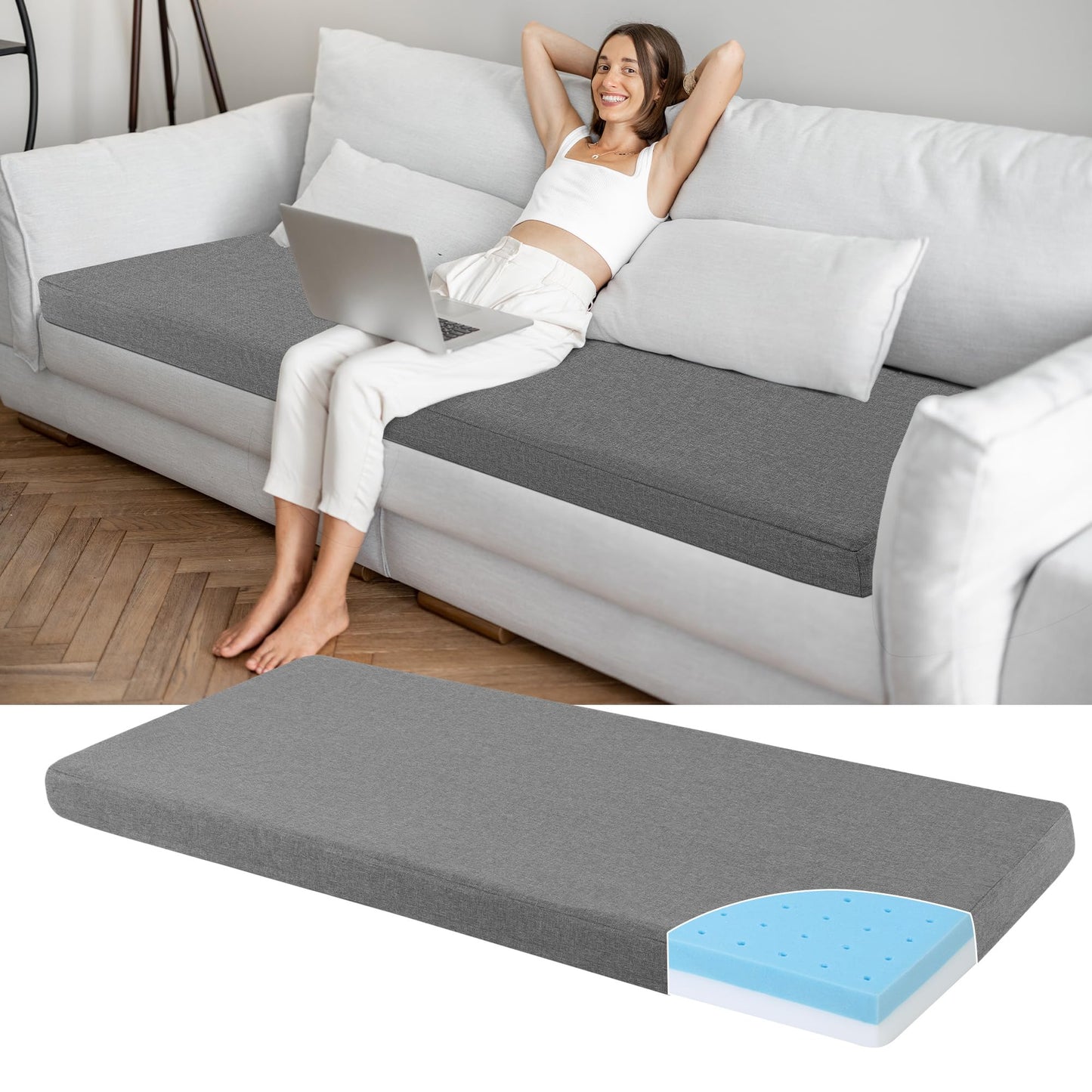 Memory Foam Sofa Topper Cushion Pad