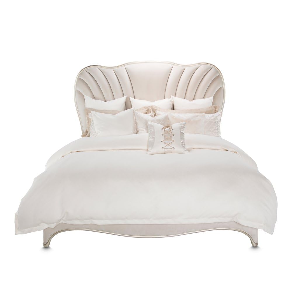 Beige Velvet Upholstered Panel Bed