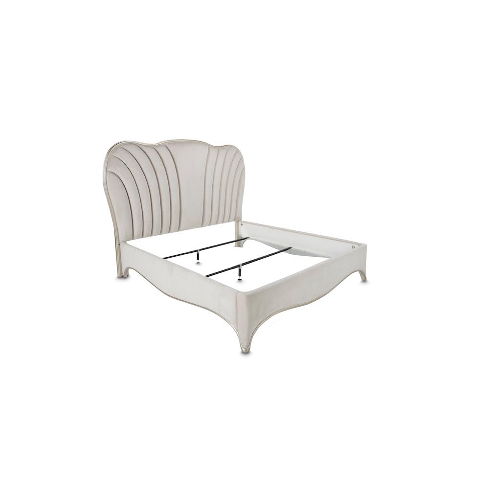 Beige Velvet Upholstered Panel Bed