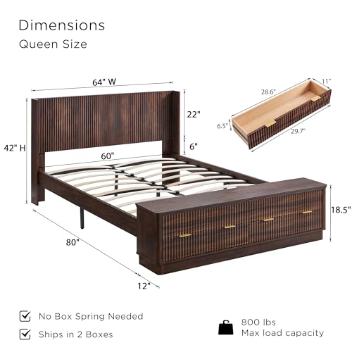 Fluted Storage Bed Frame with Wingback Headboard
