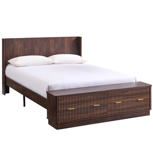 Fluted Storage Bed Frame with Wingback Headboard
