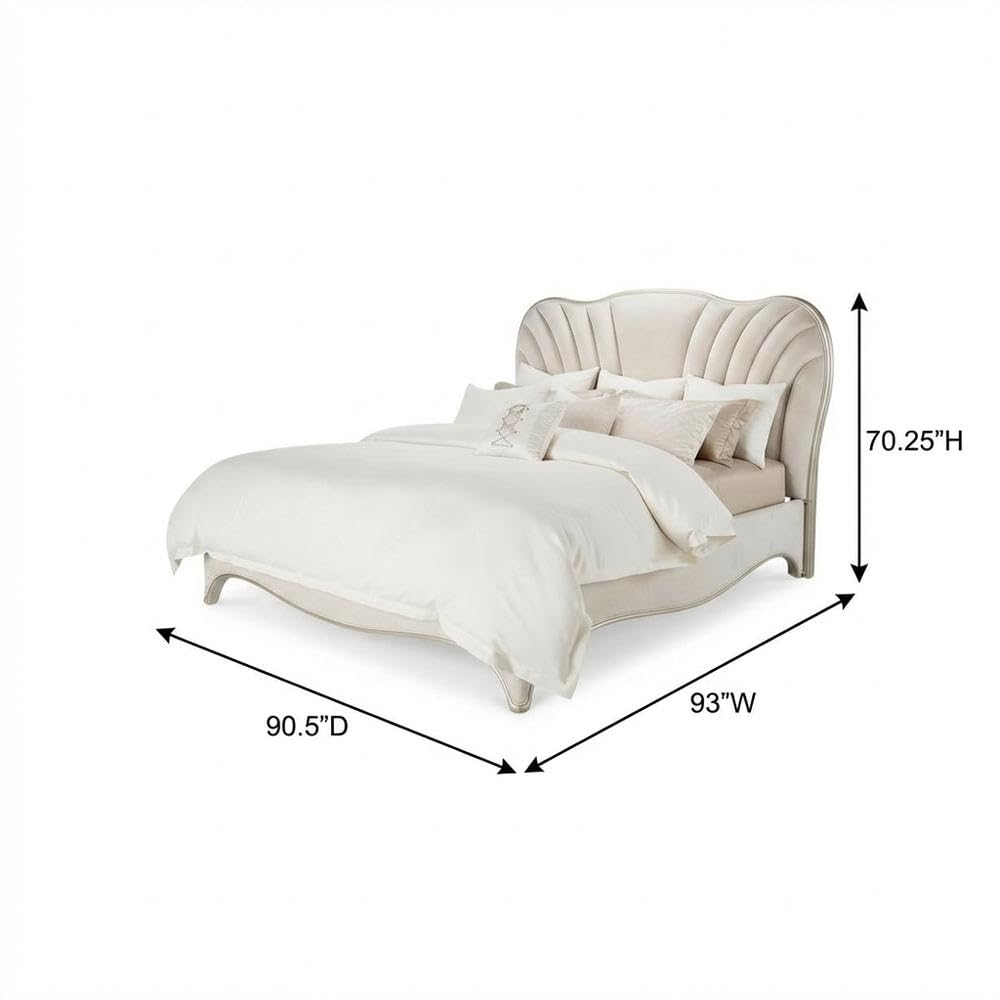 Beige Velvet Upholstered Panel Bed