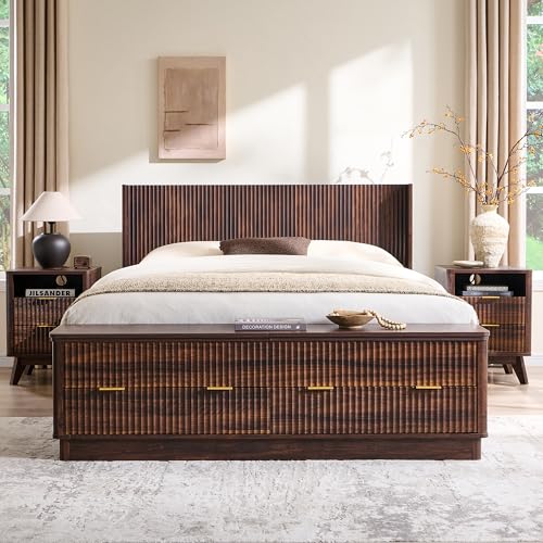 Fluted Storage Bed Frame with Wingback Headboard