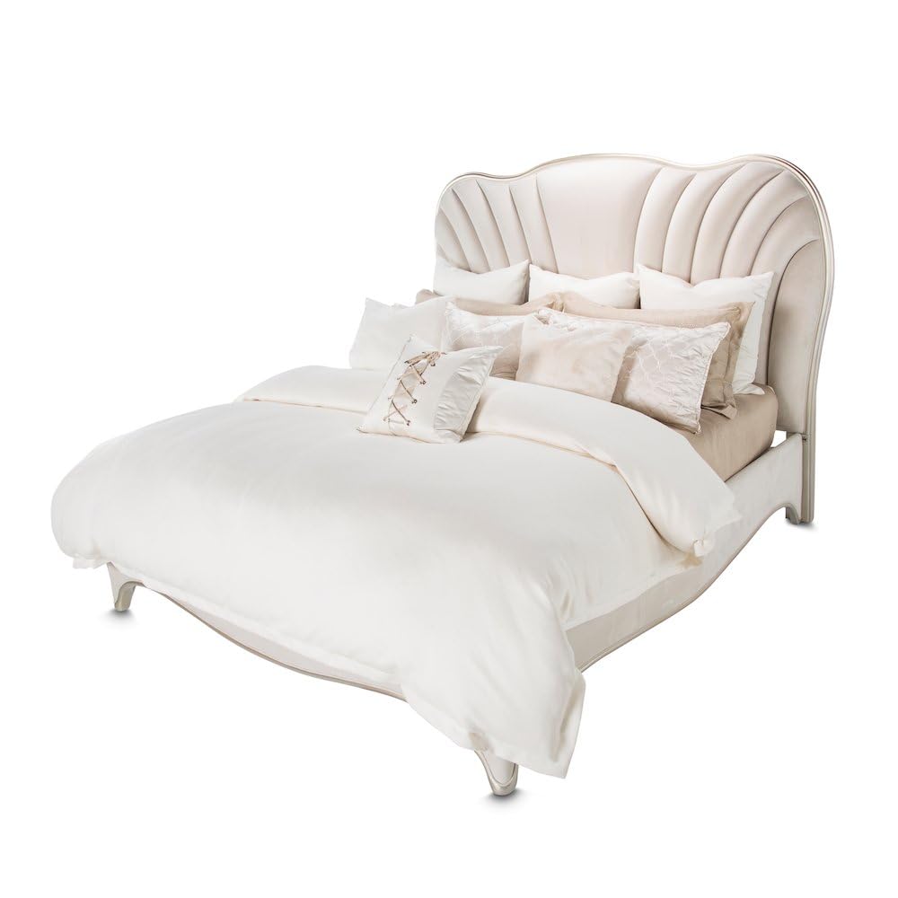 Beige Velvet Upholstered Panel Bed
