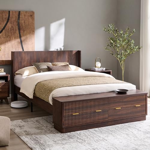Fluted Storage Bed Frame with Wingback Headboard