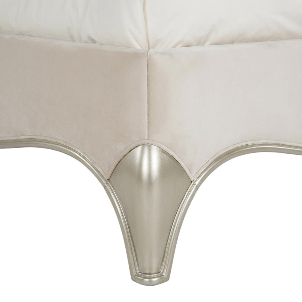 Beige Velvet Upholstered Panel Bed