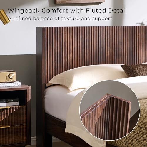 Fluted Storage Bed Frame with Wingback Headboard