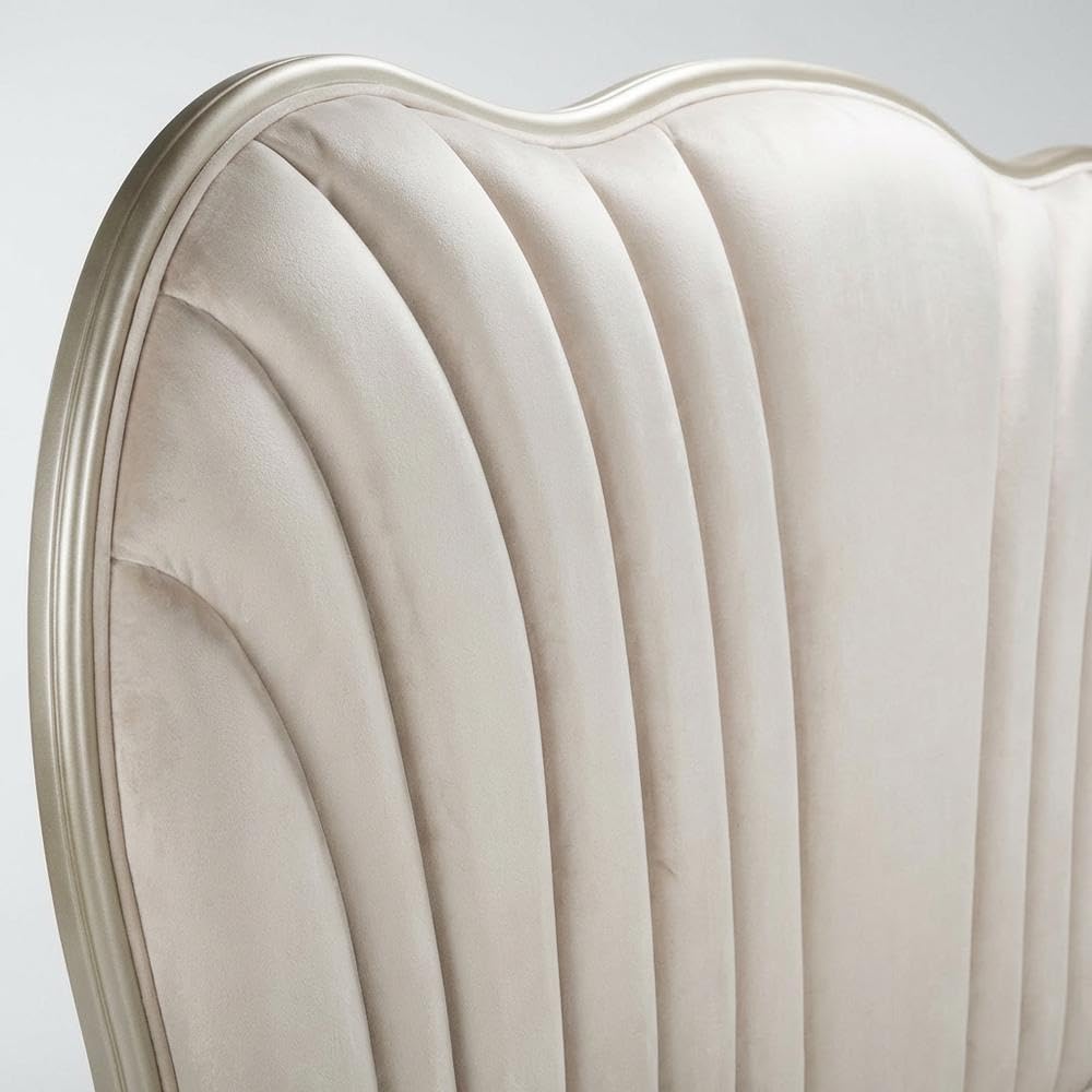 Beige Velvet Upholstered Panel Bed