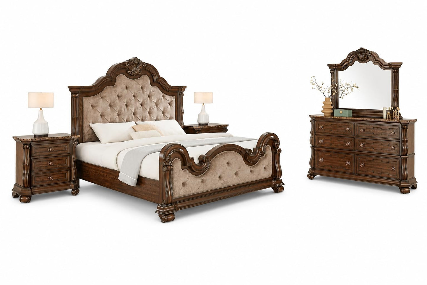 Traditional Tufted Platform Bedroom Set