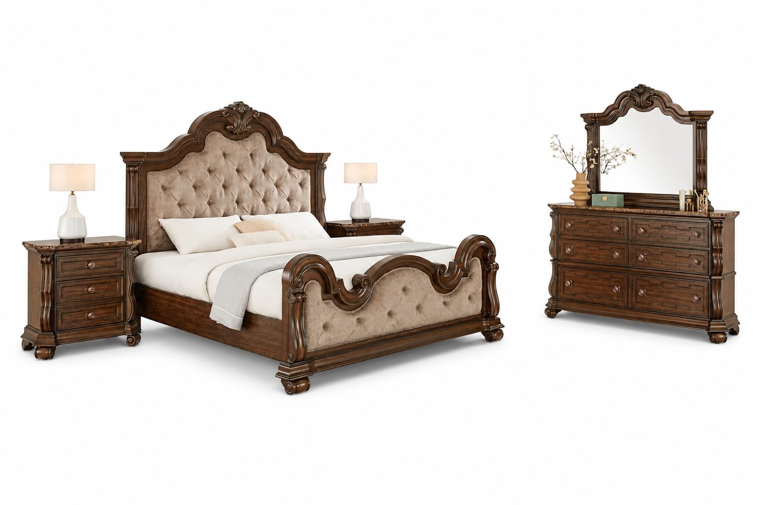 Traditional Tufted Platform Bedroom Set