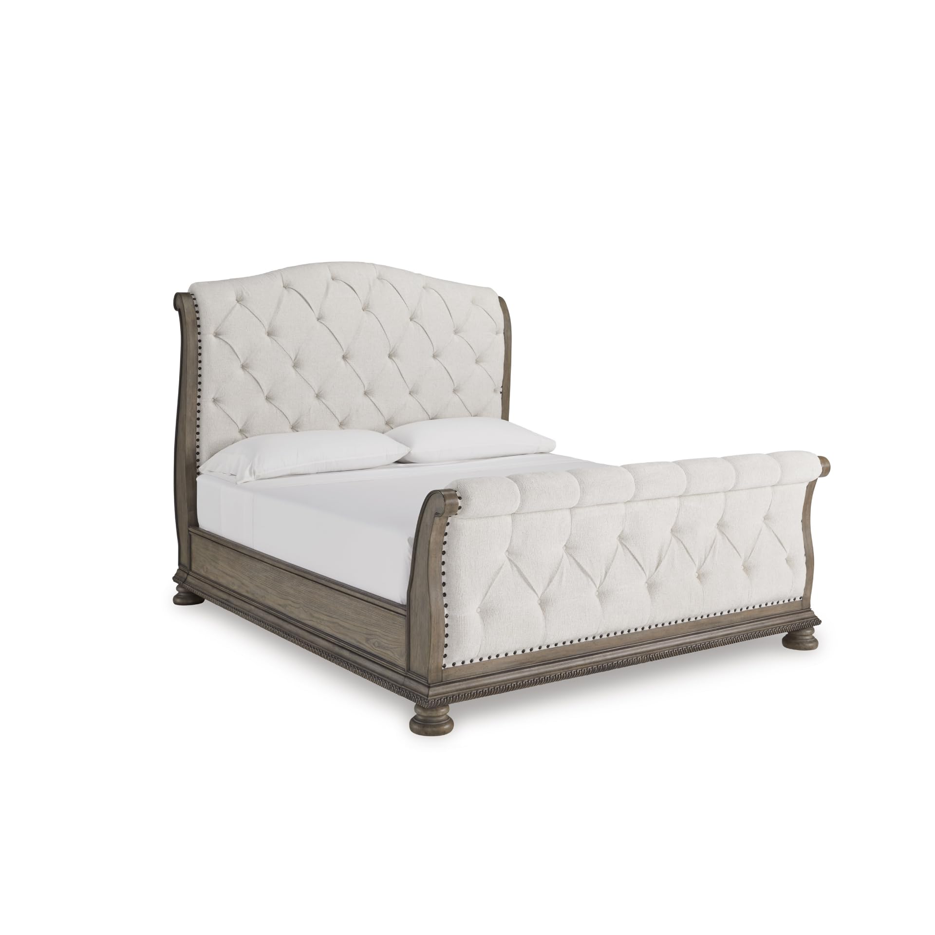 Traditional Tufted Upholstered Sleigh Bed