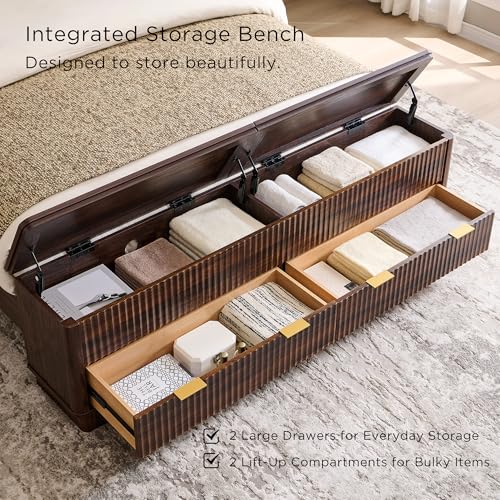 Fluted Storage Bed Frame with Wingback Headboard
