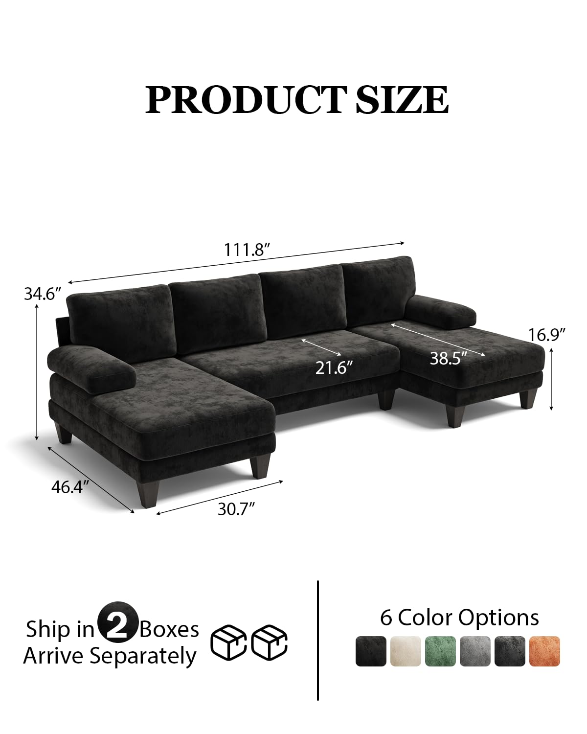 U-Shaped Sofa with Double Chaise Lounge