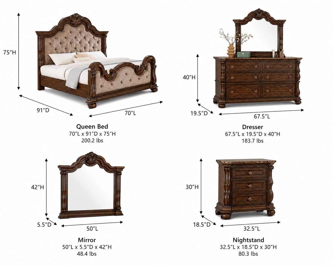 Traditional Tufted Platform Bedroom Set