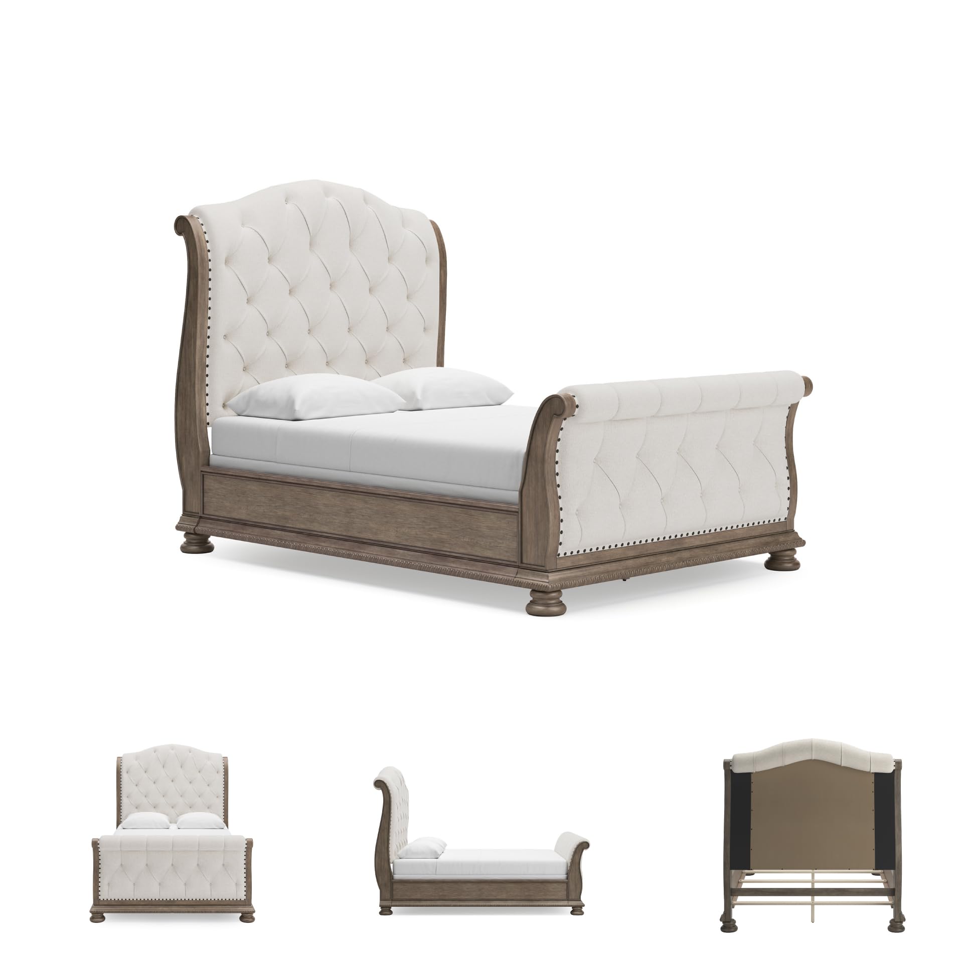 Traditional Tufted Upholstered Sleigh Bed