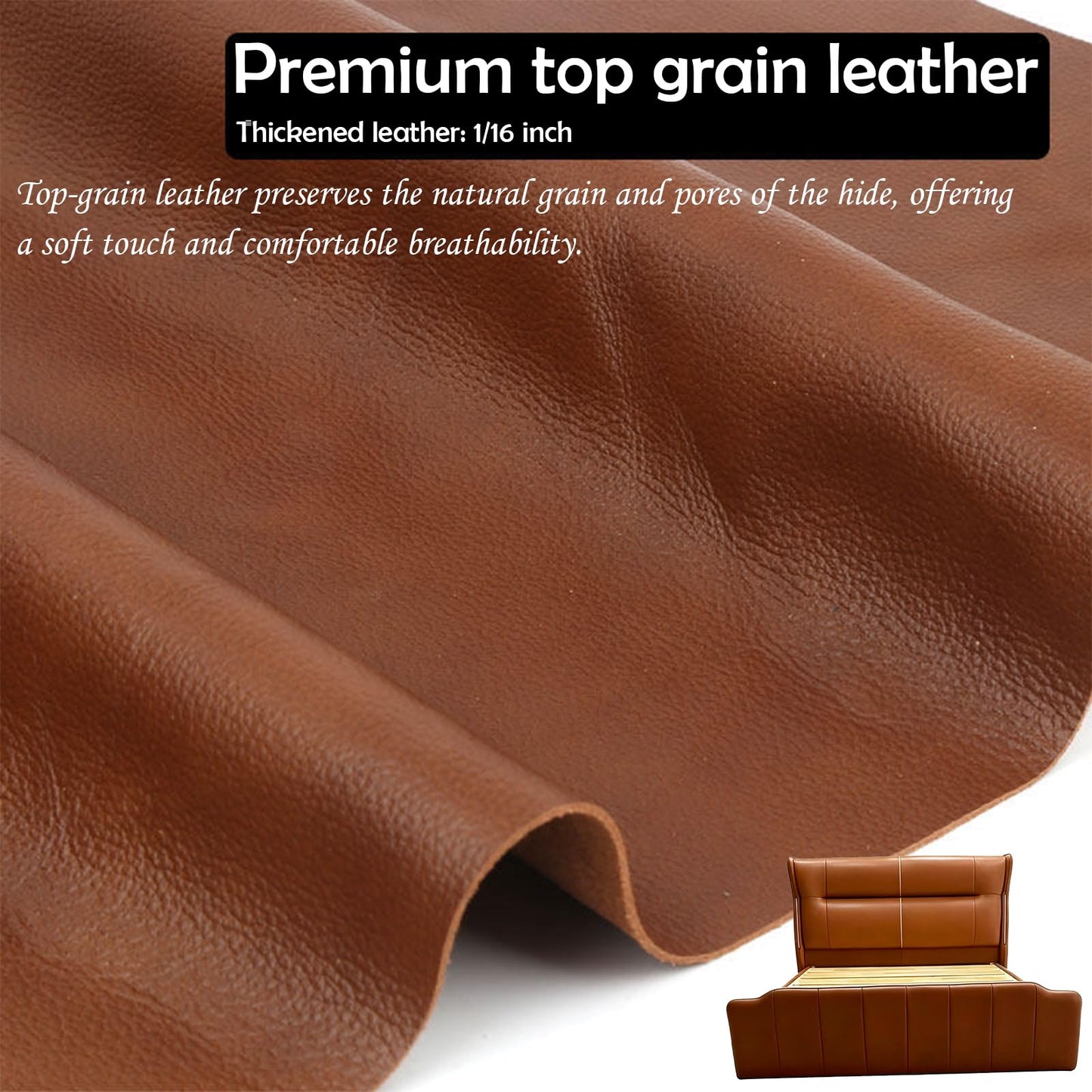 Genuine Leather Bed Frame with Reading Lights