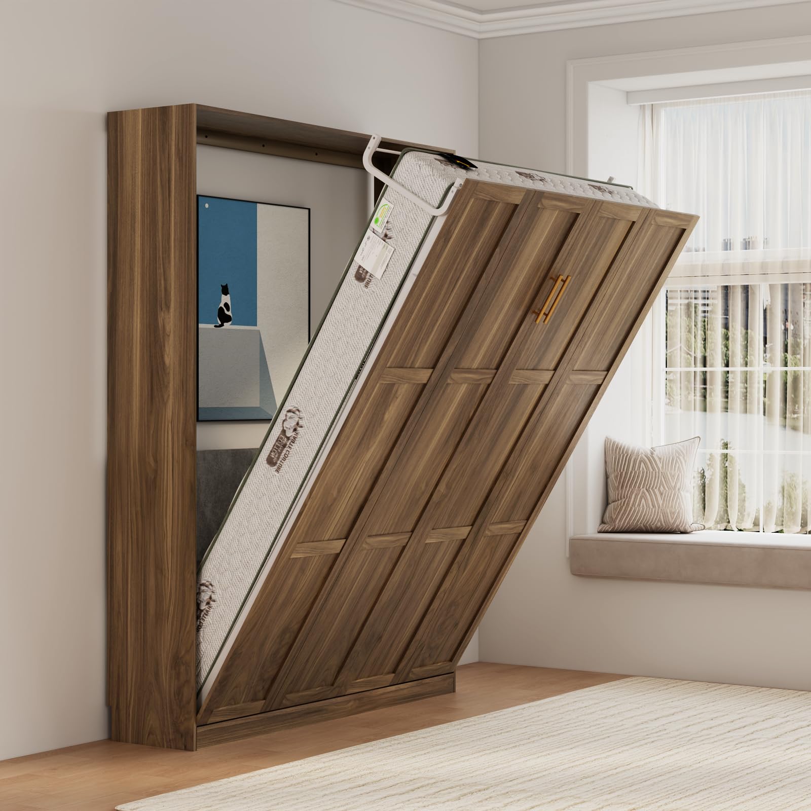 Farmhouse Queen Murphy Bed with Storage Cabinets