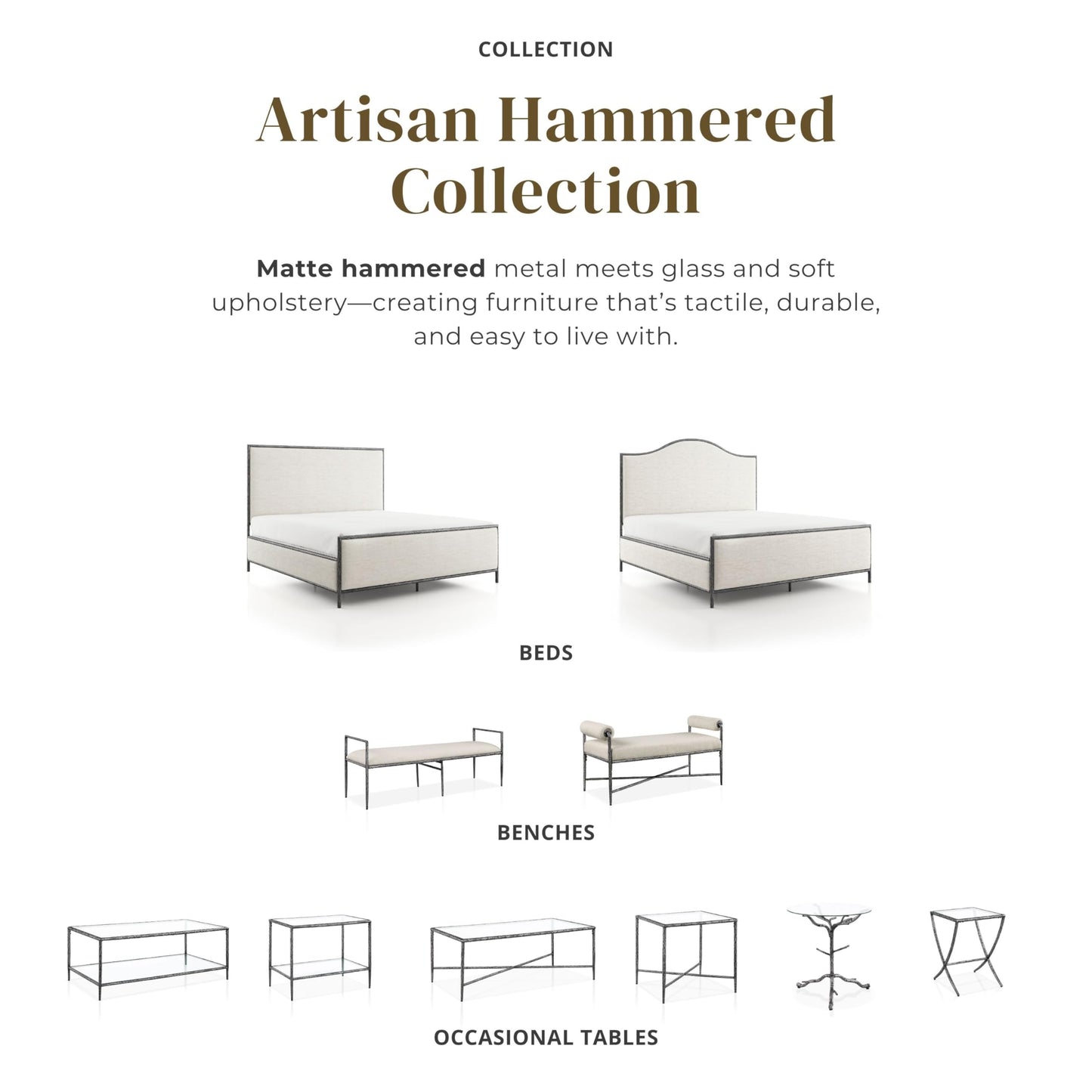 Hammered Metal Upholstered Bed with Headboard