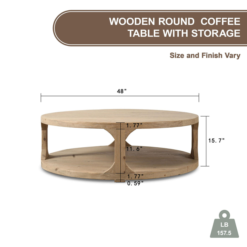 Round Wooden Storage Coffee Table