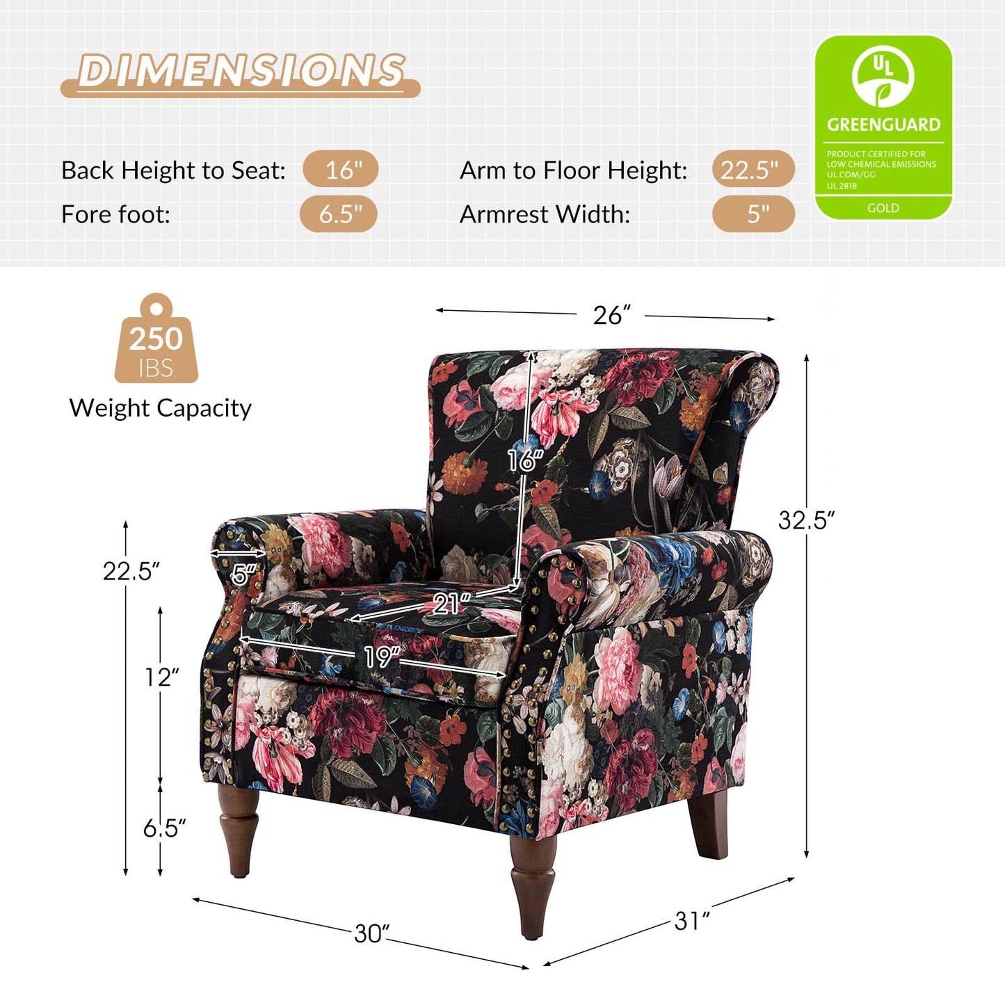 Modern Wingback Accent Chair with Wood Legs