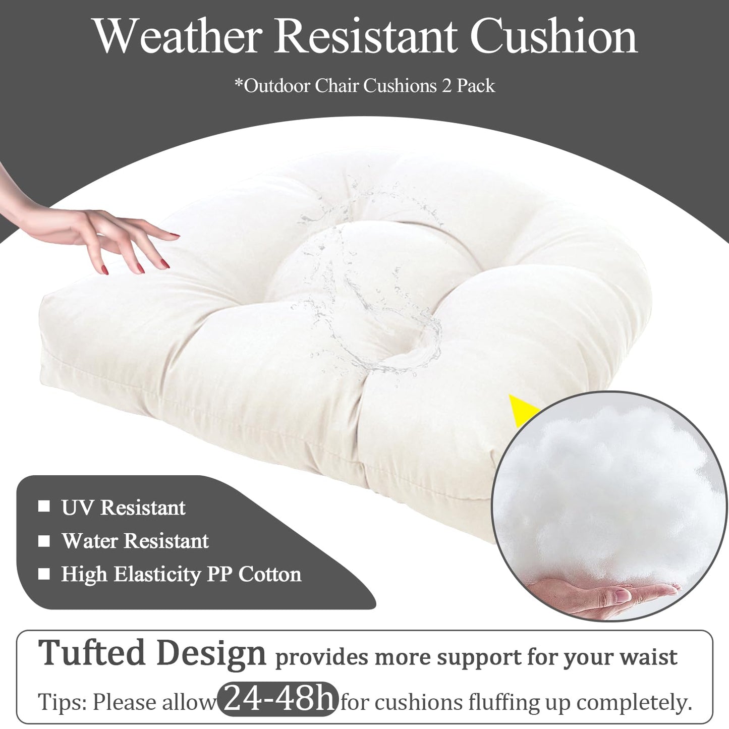 Water-Repellent Outdoor Chair Cushions Set of 2