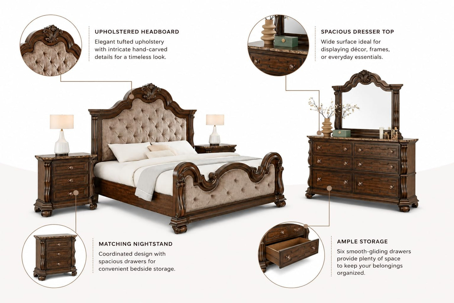 Traditional Tufted Platform Bedroom Set