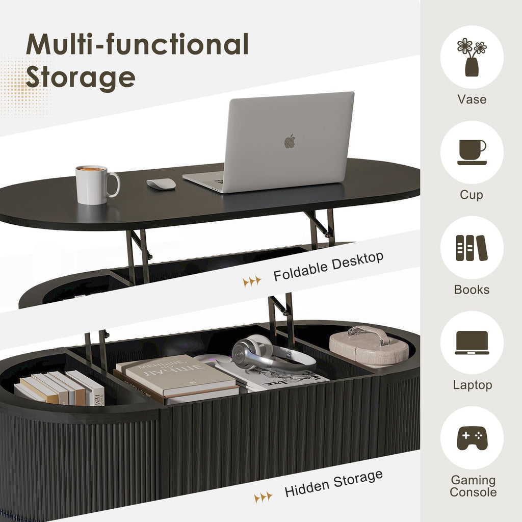 Fluted Lift Top Storage Coffee Table