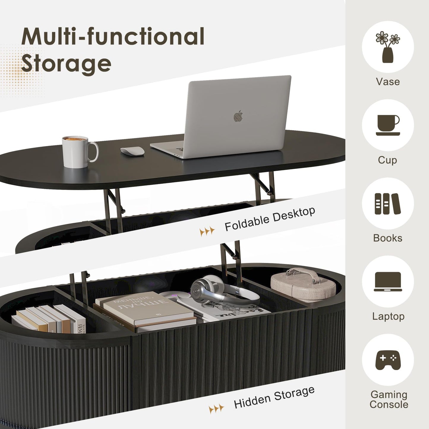 Fluted Lift Top Storage Coffee Table
