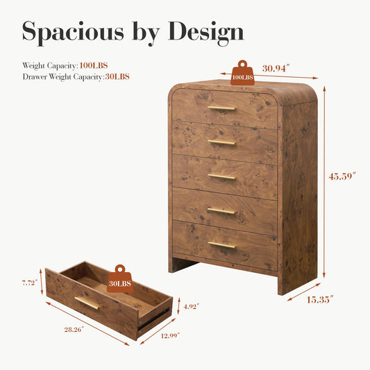 Modern Curved 6 Drawer Dresser