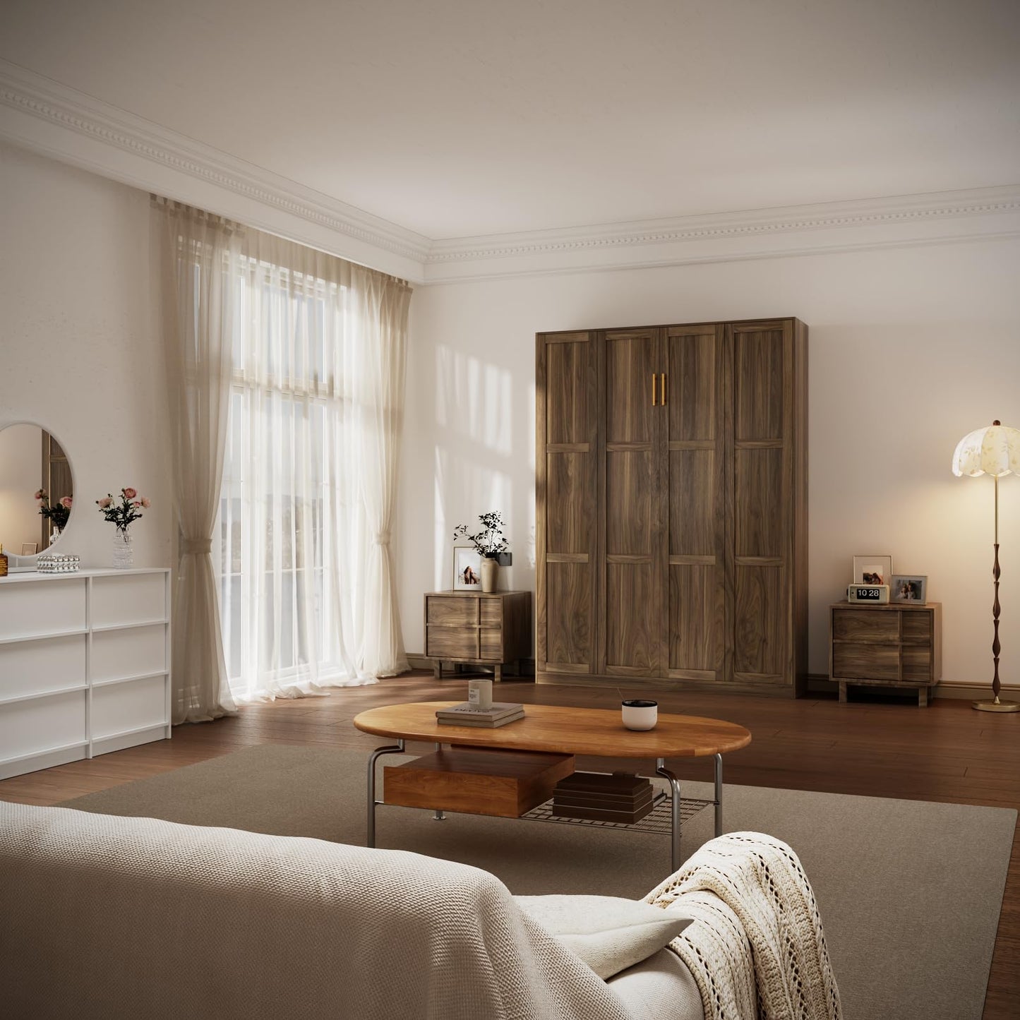 Farmhouse Queen Murphy Bed with Storage Cabinets