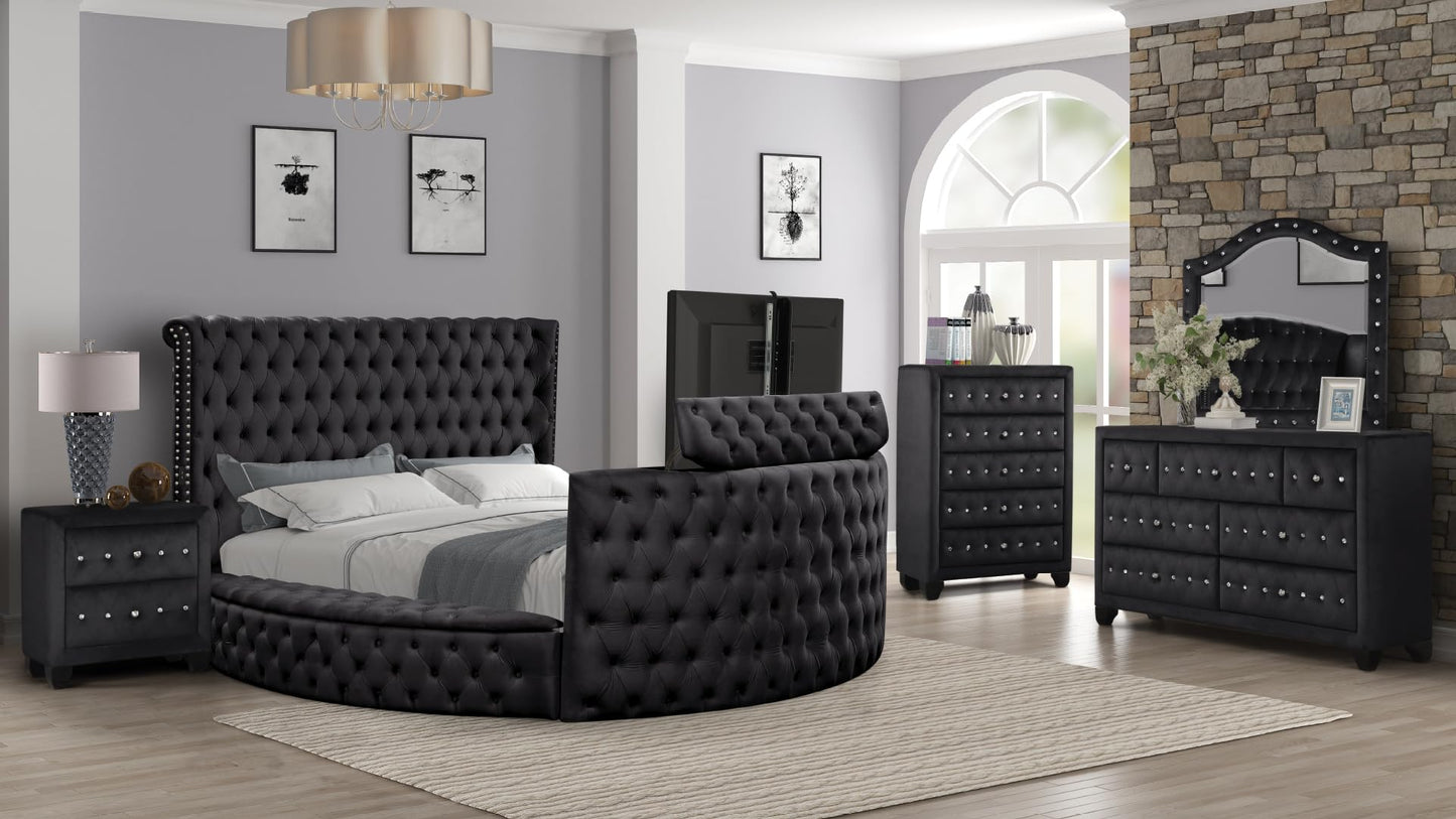 Modern Crystal Tufted King Bed