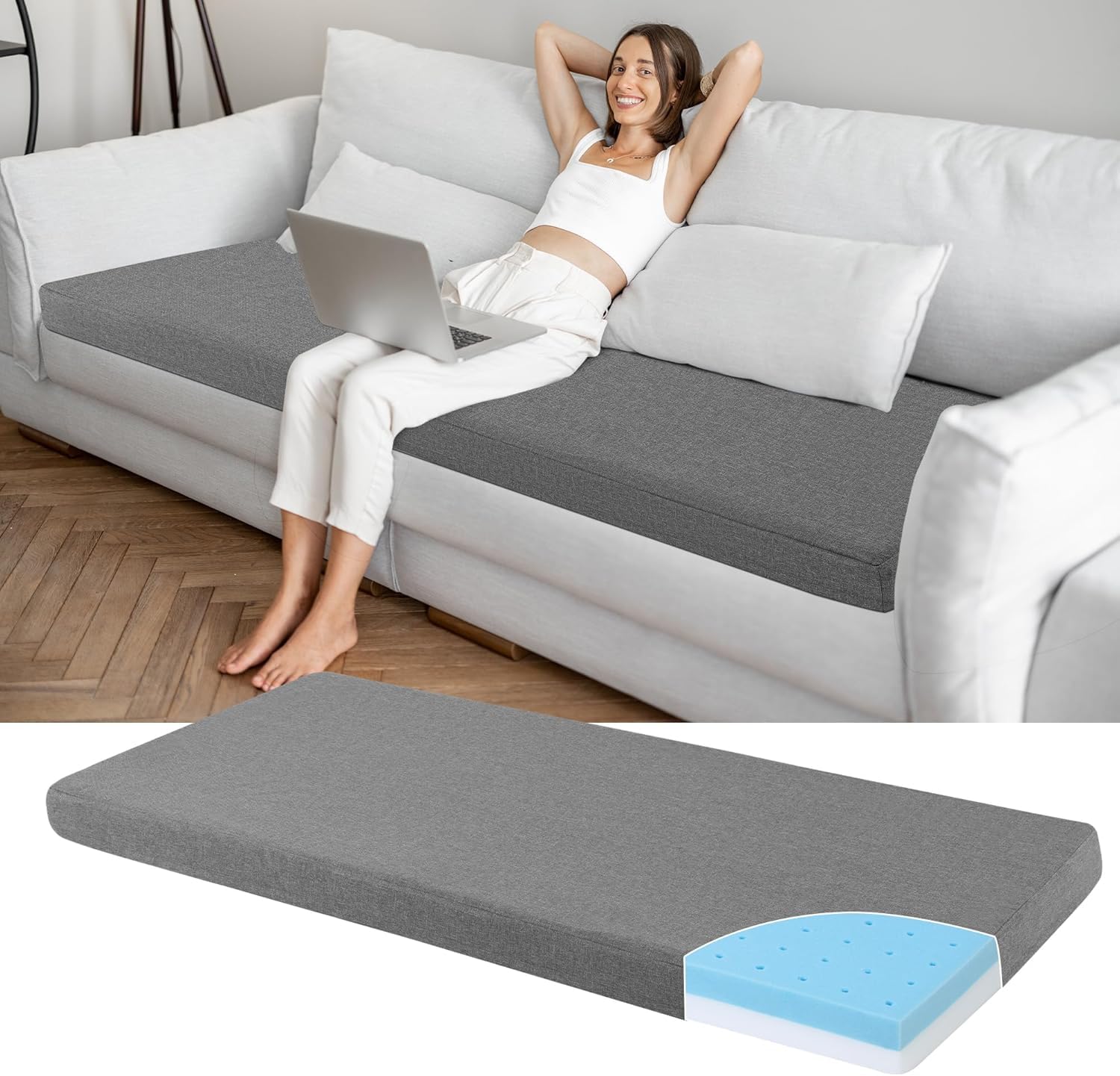 Memory Foam Sofa Topper Cushion Pad