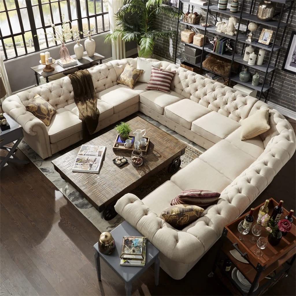 11-Seat Linen Sectional Sofa