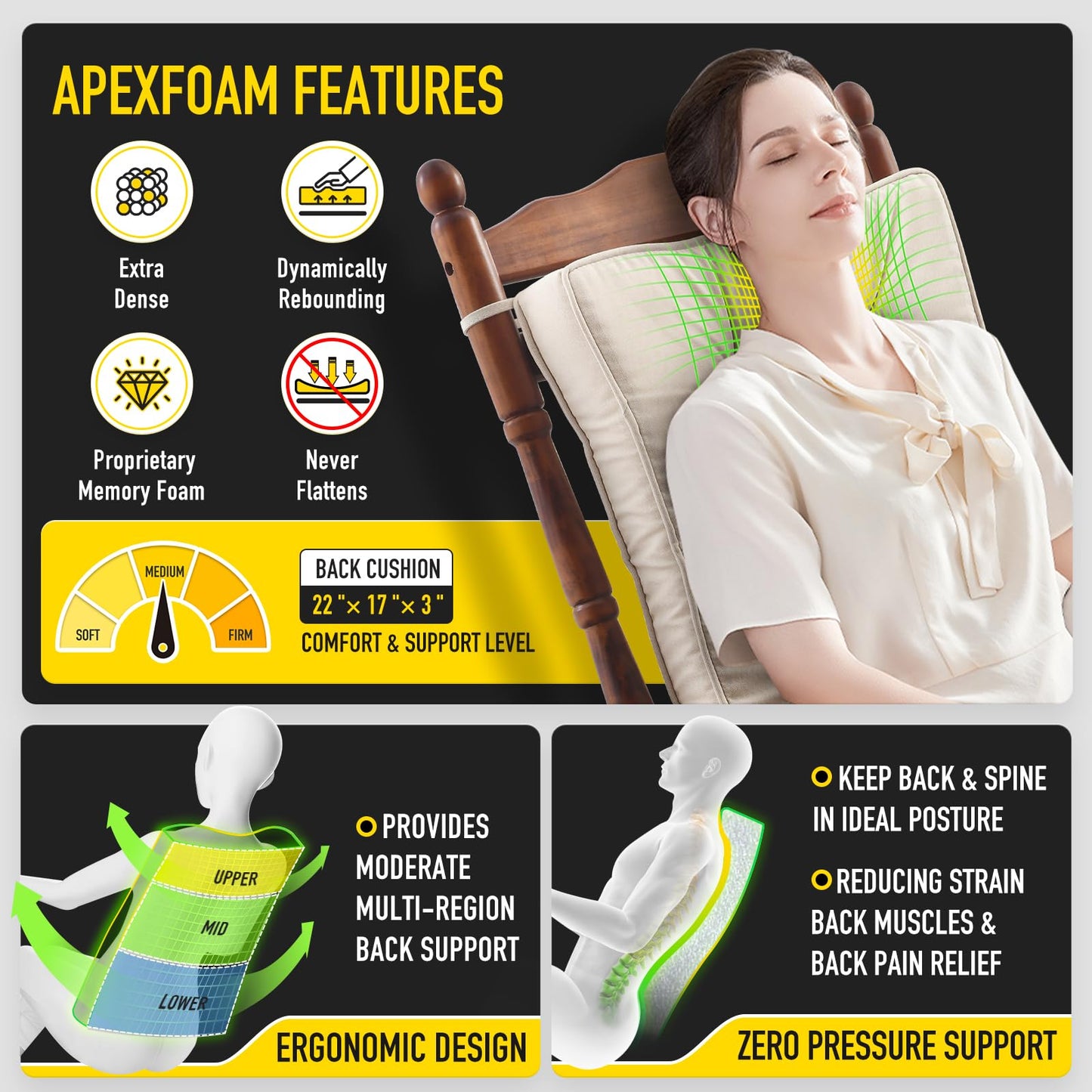 Memory Foam Rocking Chair Cushion Set