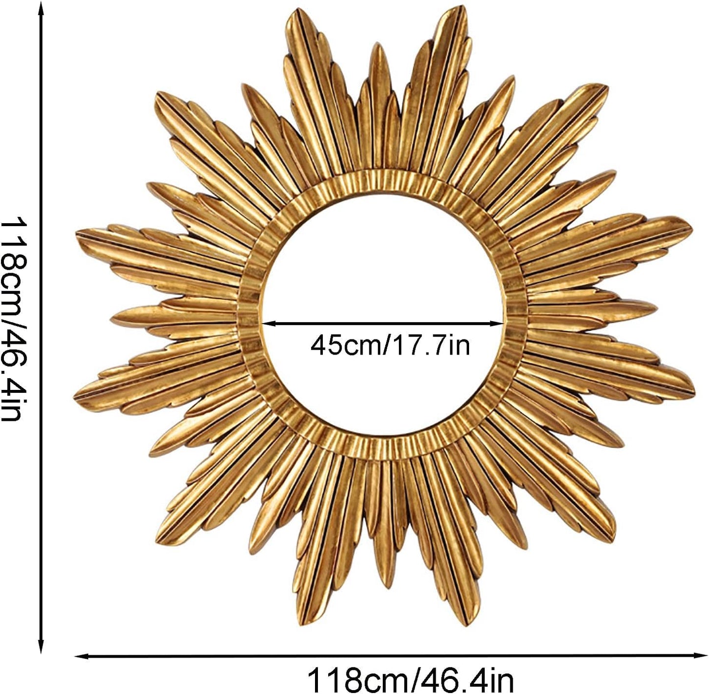 Gold Sunburst Round Decorative Wall Mirror