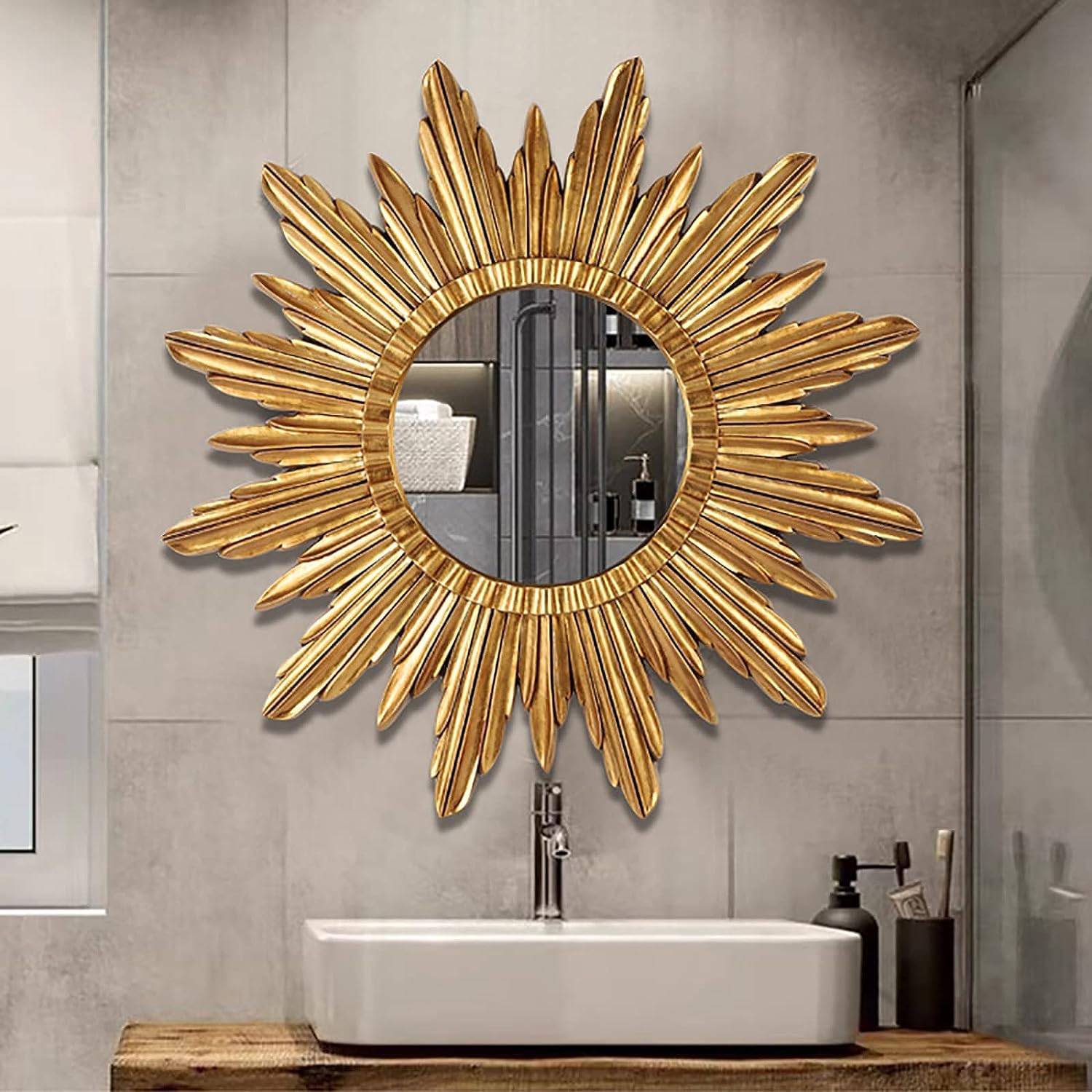 Gold Sunburst Round Decorative Wall Mirror