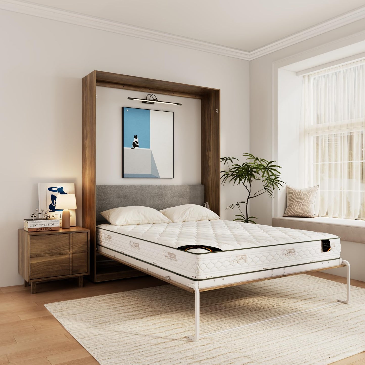 Farmhouse Queen Murphy Bed with Storage Cabinets