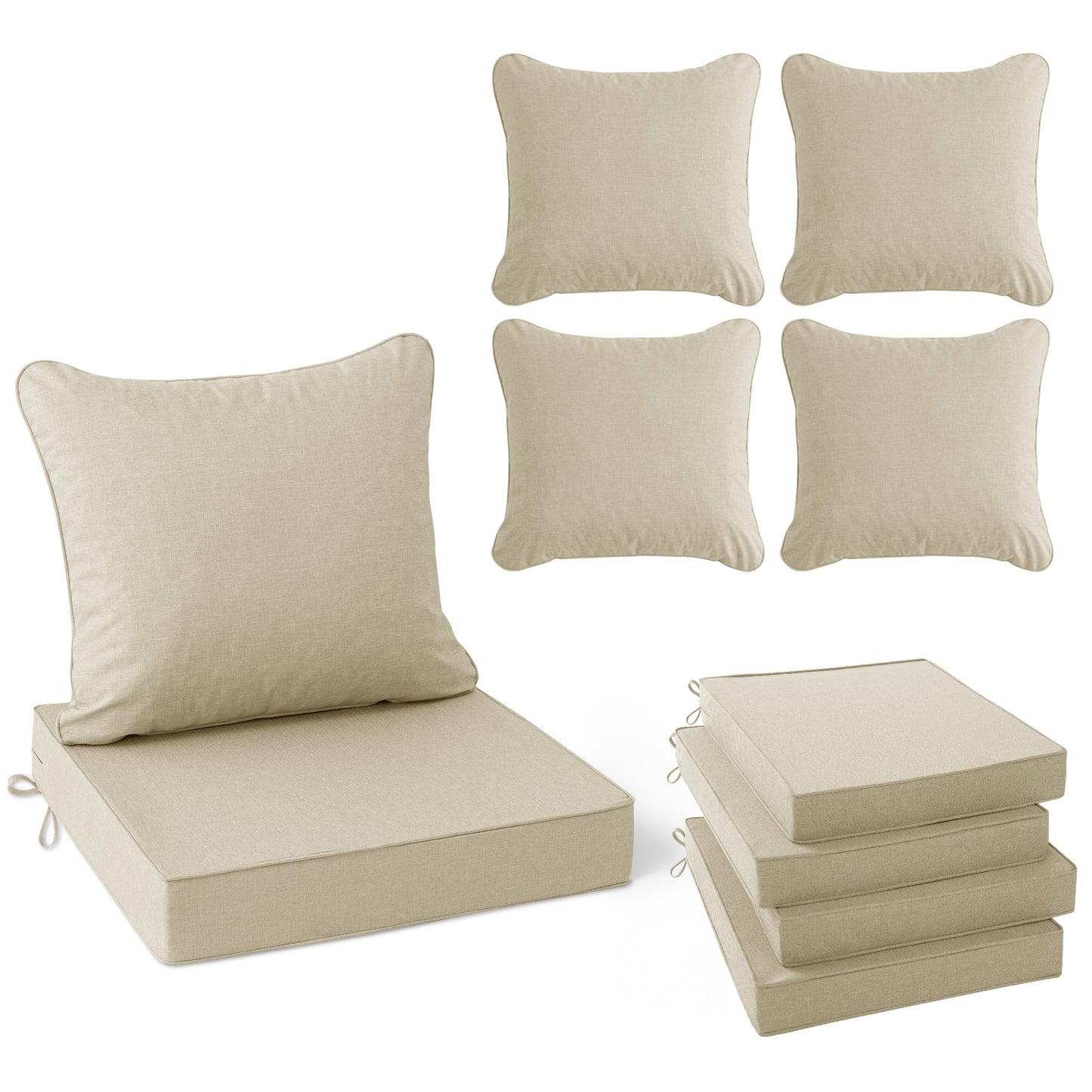 Faux Linen Outdoor Chair Cushion Set