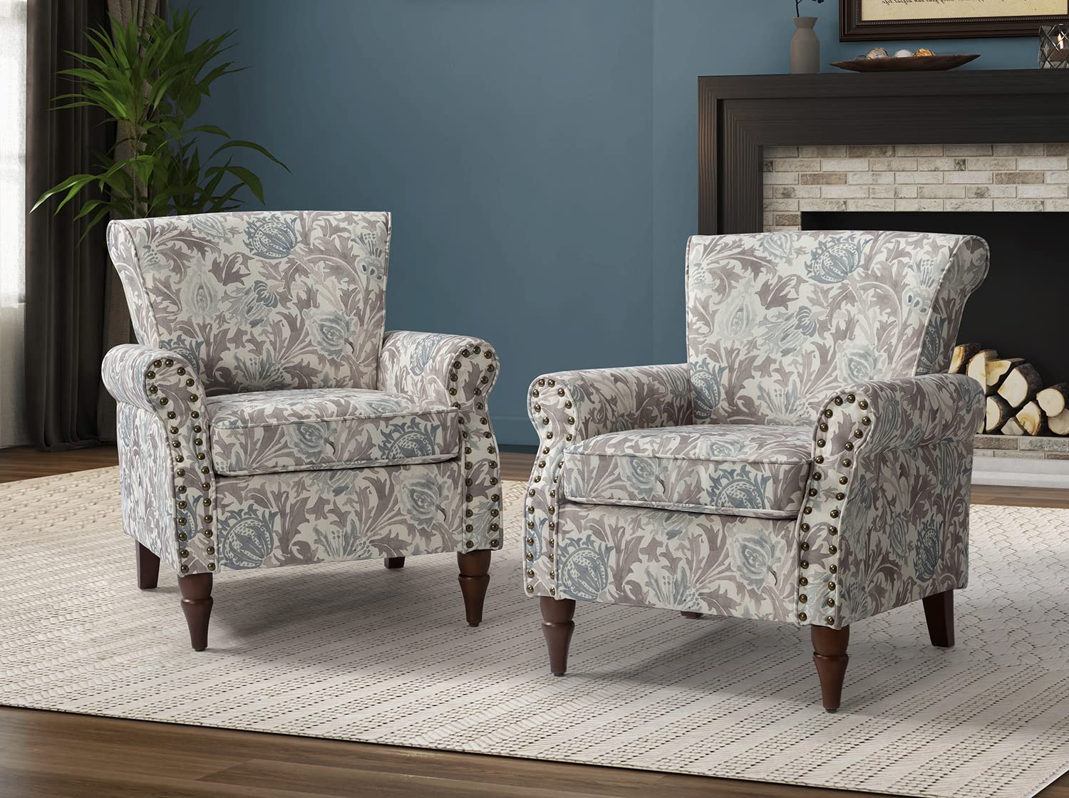 Modern Wingback Accent Chair with Wood Legs