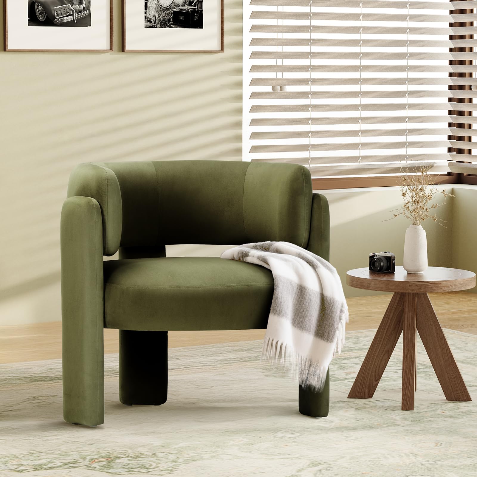 Modern Velvet Barrel Accent Chair