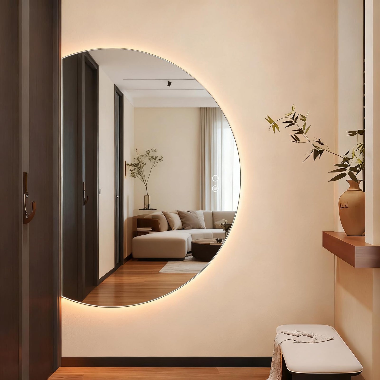 Modern Half Moon LED Wall Mirror
