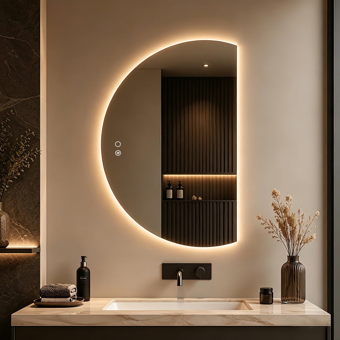 Modern Half Moon LED Wall Mirror