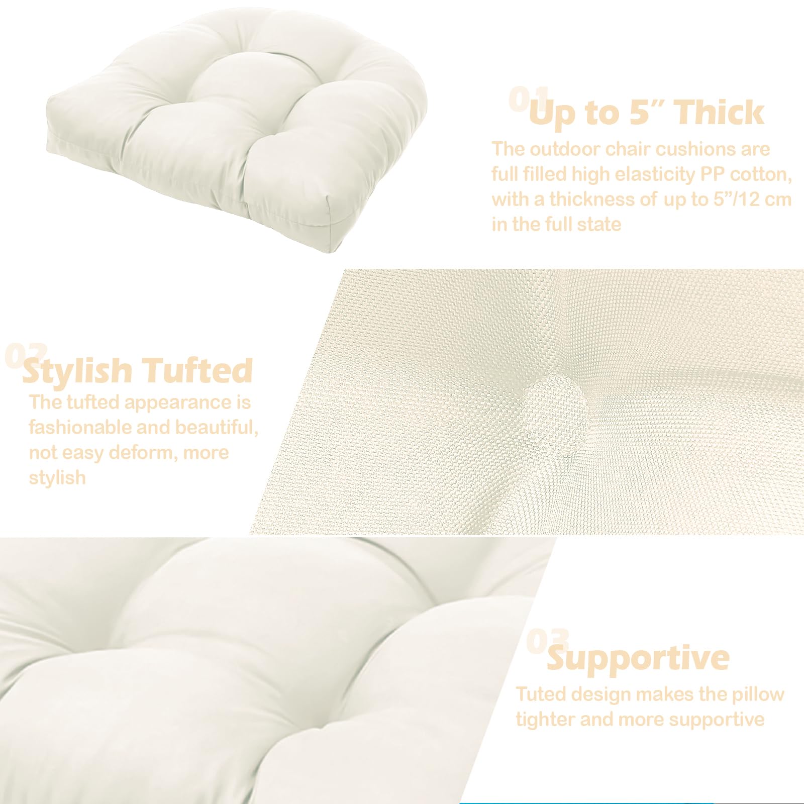 Water-Repellent Outdoor Chair Cushions Set of 2