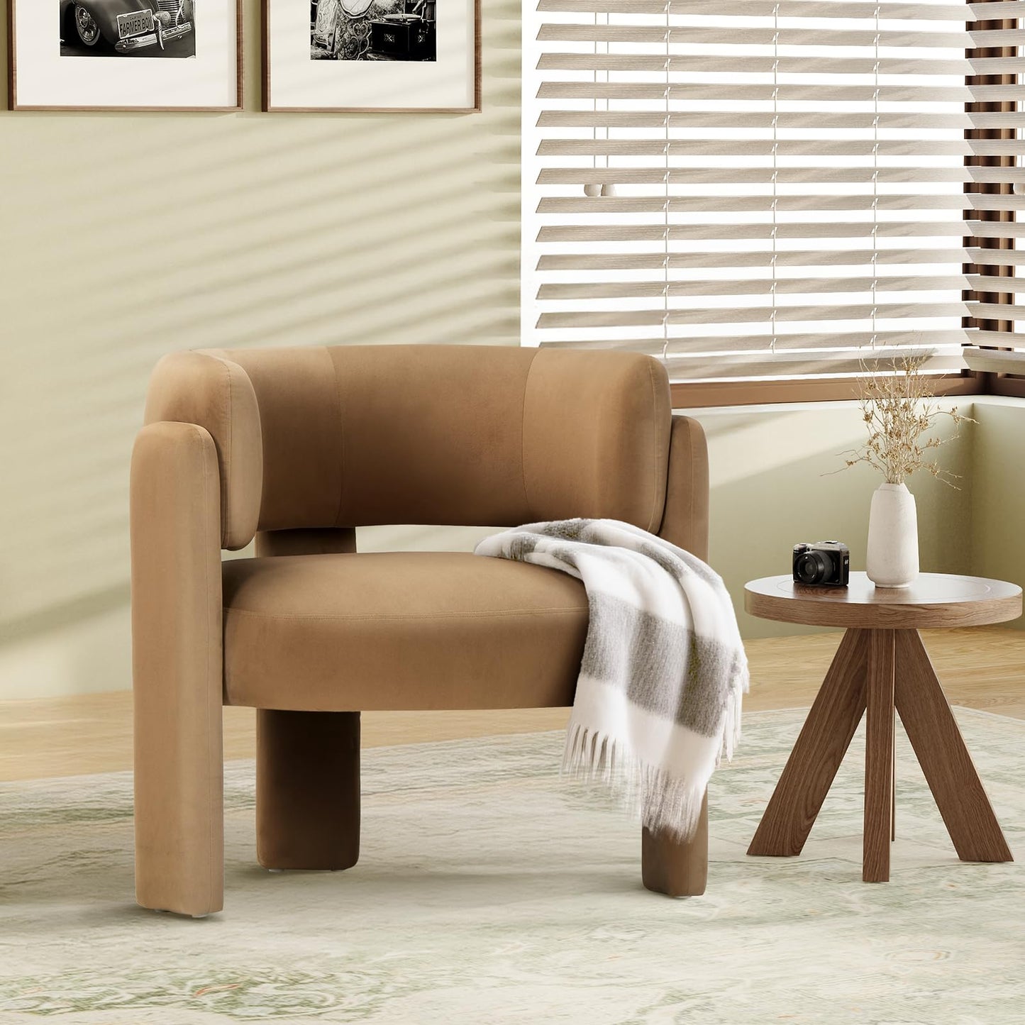 Modern Velvet Barrel Accent Chair