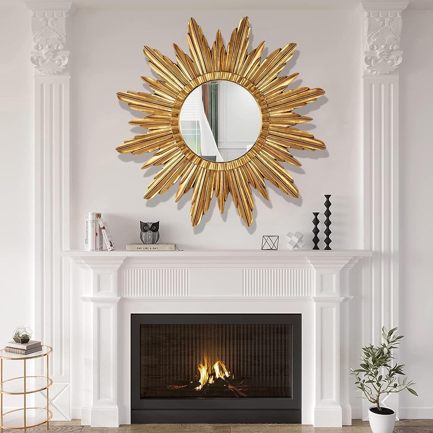 Gold Sunburst Round Decorative Wall Mirror