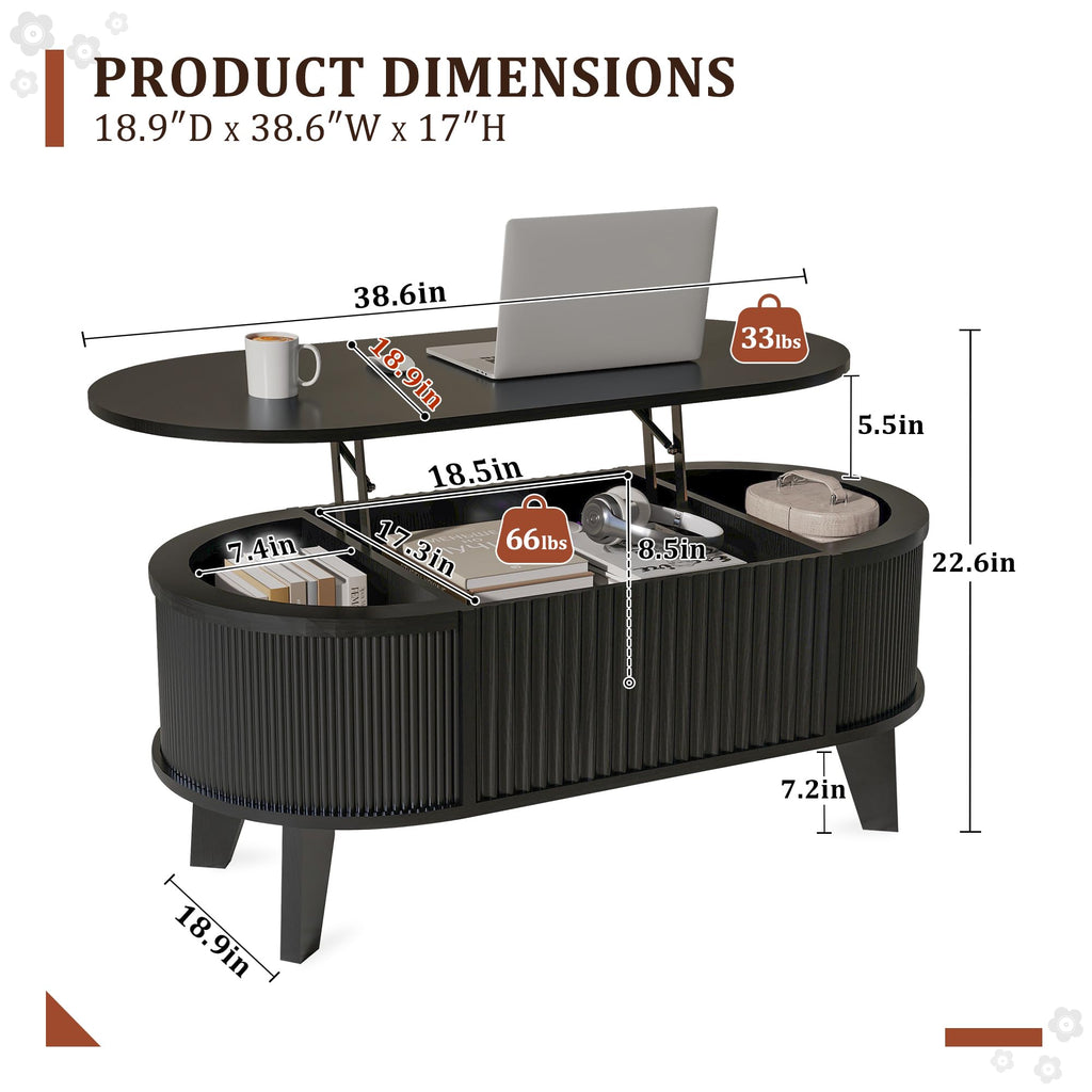 Fluted Lift Top Storage Coffee Table