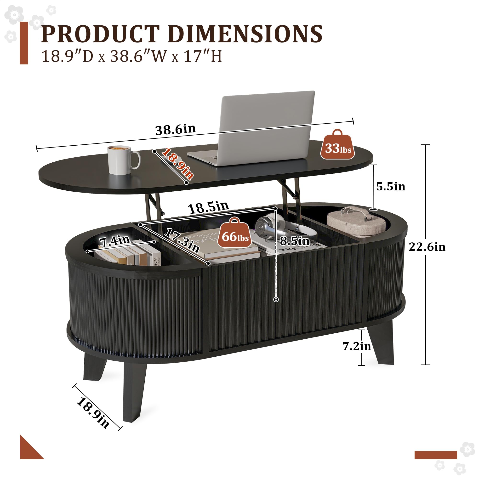Fluted Lift Top Storage Coffee Table