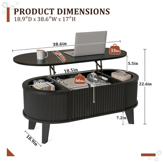 Fluted Lift Top Storage Coffee Table