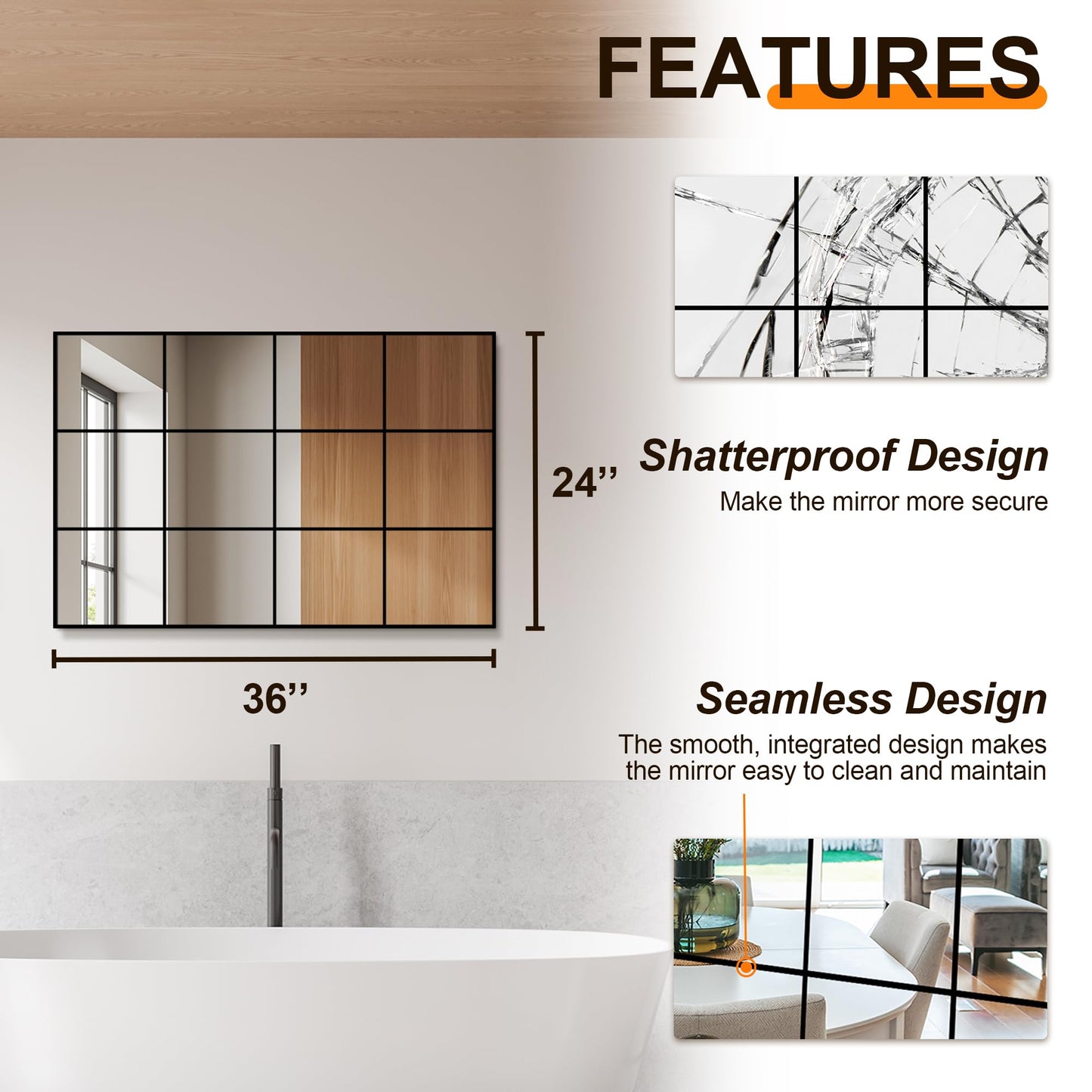 A8 Window Pane Decorative Wall Mirror